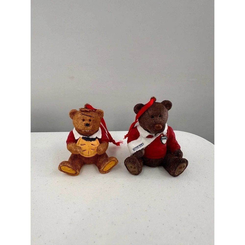 Lands End Bears Christmas Ornaments Set 2 Red‎ Ribbon 1996 Collectible Holiday